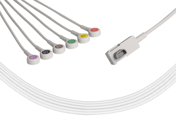 Schiller/Medtronic Compatible One Piece Reusable ECG Cable - 6 Leads Snap