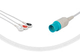 Nihon Kohden Compatible One Piece Reusable ECG Cable 3 Leads Snap