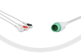 DRE Compatible One Piece Reusable ECG Cable 3 Leads Snap