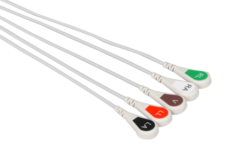 Drager Compatible Reusable ECG Lead Wire - 5 Leads Snap 5ft - Pluscare Medical LLC