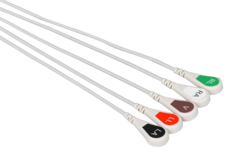 Philips MX40 with SpO2  Compatible Reusable ECG Lead Wire - 5 Leads Snap - Pluscare Medical LLC