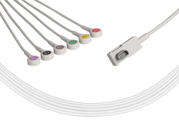 Schiller/Medtronic Compatible One Piece Reusable ECG Cable - 6 Leads Snap - Pluscare Medical LLC