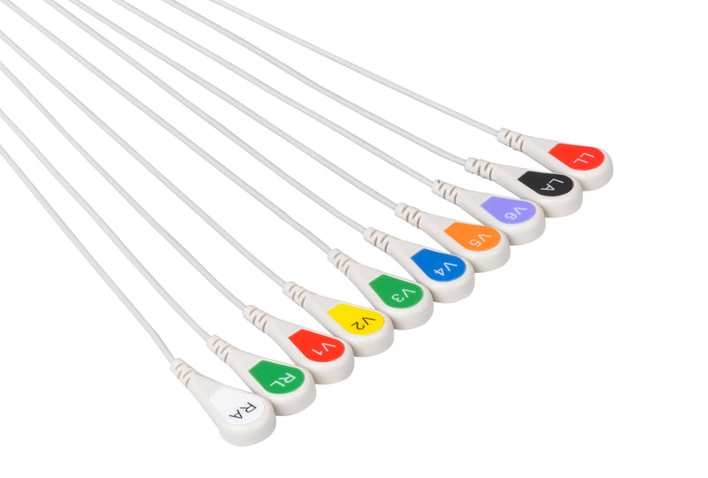 Fukuda Compatible One Piece Reusable ECG Cable - 10 Leads Snap - Pluscare Medical LLC