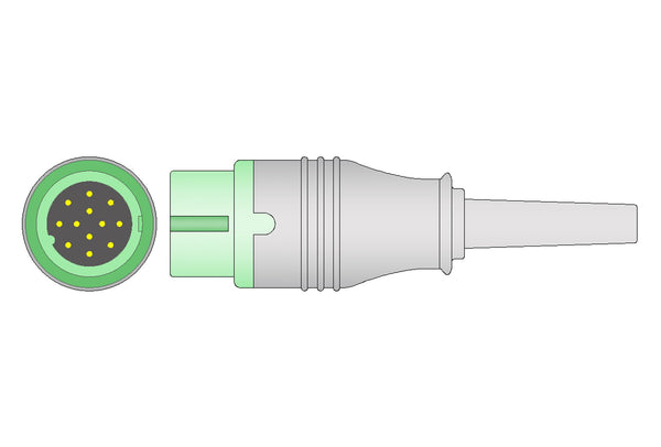 DRE Compatible One Piece Reusable ECG Cable - 3 Leads Snap - Pluscare Medical LLC