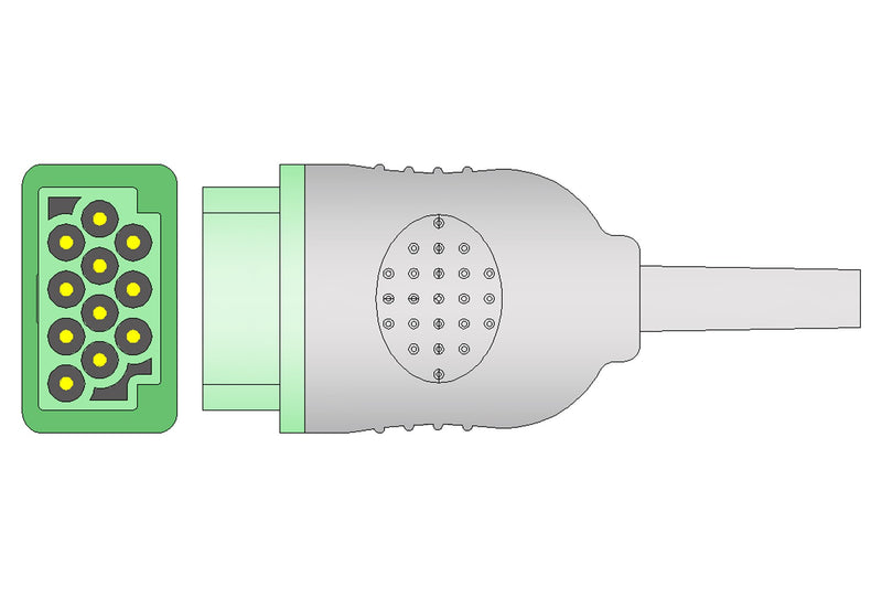 Marquette Compatible One Piece Disposable ECG Cable - 3 Leads Grabber Box of 10 - Pluscare Medical LLC