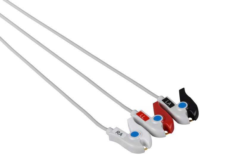 Kontron Compatible One Piece Reusable ECG Cable - 3 Leads Grabber - Pluscare Medical LLC