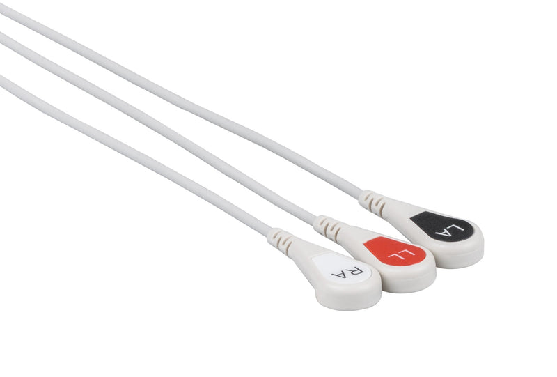 Kontron Compatible One Piece Reusable ECG Cable - 3 Leads Snap - Pluscare Medical LLC