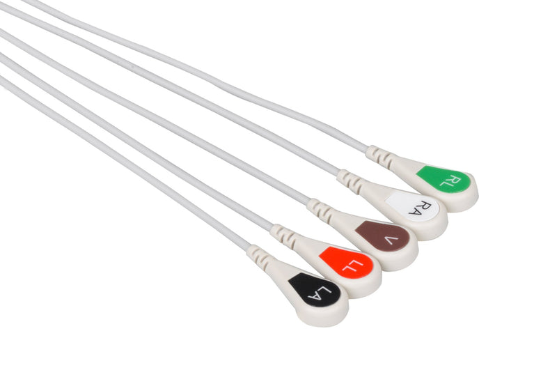 Biolight Compatible One Piece Reusable ECG Cable - 5 Leads Snap - Pluscare Medical LLC