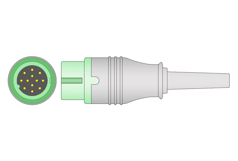DRE Compatible One Piece Reusable ECG Cable - 5 Leads Snap - Pluscare Medical LLC