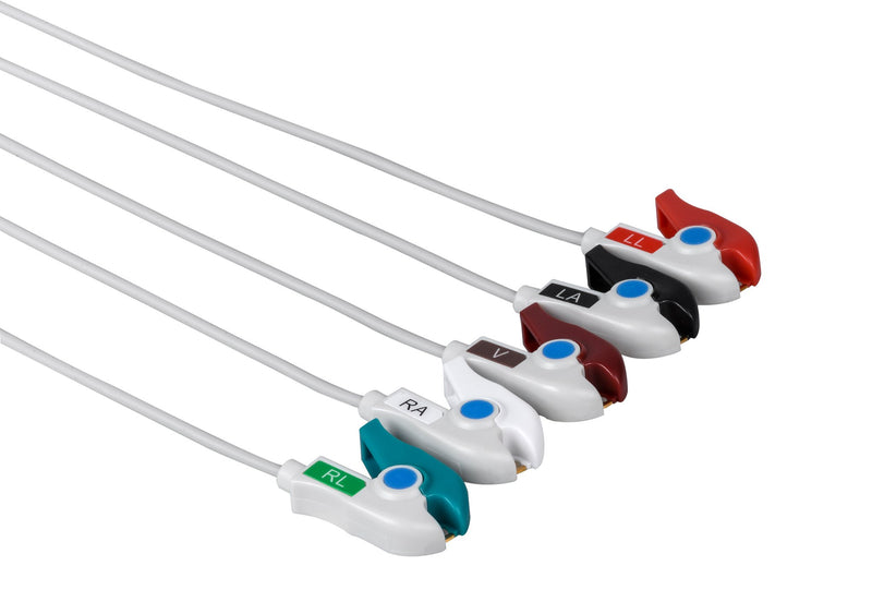 Kontron Compatible One Piece Reusable ECG Cable - 5 Leads Grabber - Pluscare Medical LLC