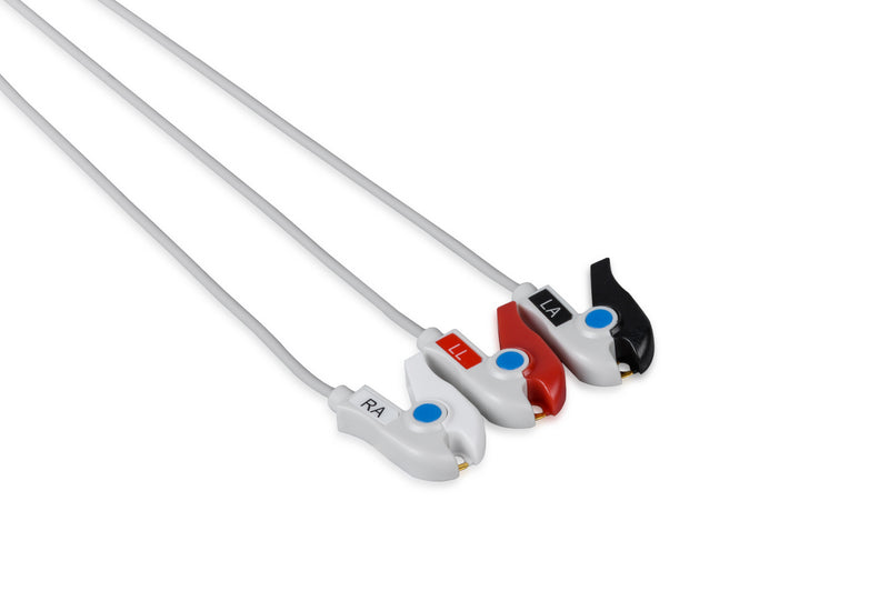 Din Compatible Reusable ECG Lead Wire - 3 Leads Snap - Pluscare Medical LLC