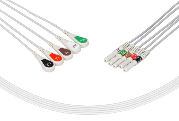 Din Compatible Reusable ECG Lead Wires 5 Leads Snap