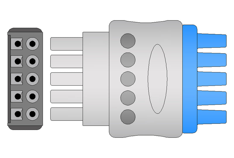 Datex Compatible Reusable ECG Lead Wire - 5 Leads Snap - Pluscare Medical LLC