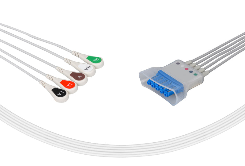 Philips Compatible ECG Telemetry cable - 5 Leads Snap - Pluscare Medical LLC