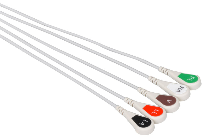 LL Compatible Reusable ECG Lead Wire - 5 Leads Snap - Pluscare Medical LLC