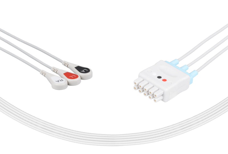 GE Vivid Compatible Reusable ECG Lead Wires 3 Leads Snap