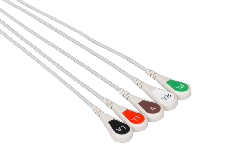 Mindray Compatible Reusable ECG Lead Wire - 5 Leads Snap - Pluscare Medical LLC
