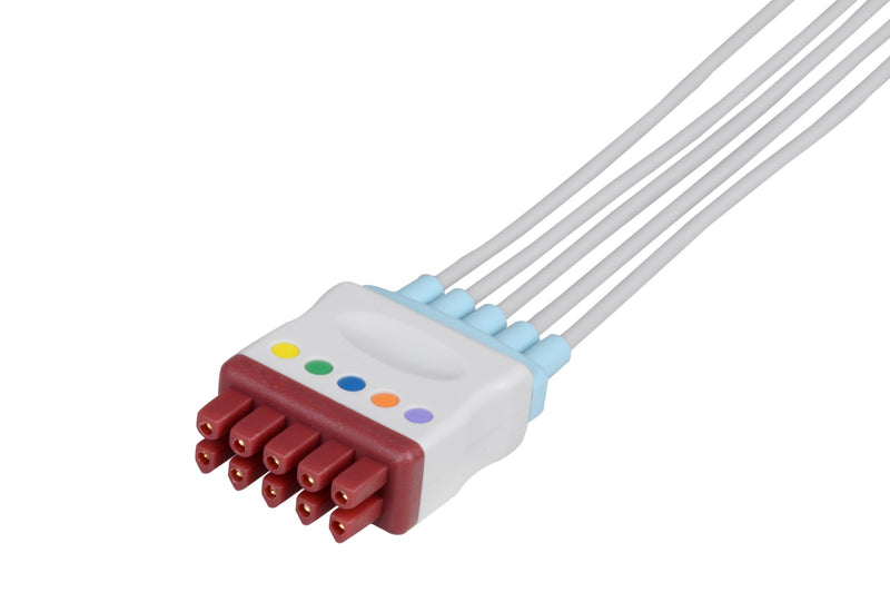 GE/Marquette V Compatible Reusable ECG Lead Wire - 5 Leads Grabber - Pluscare Medical LLC