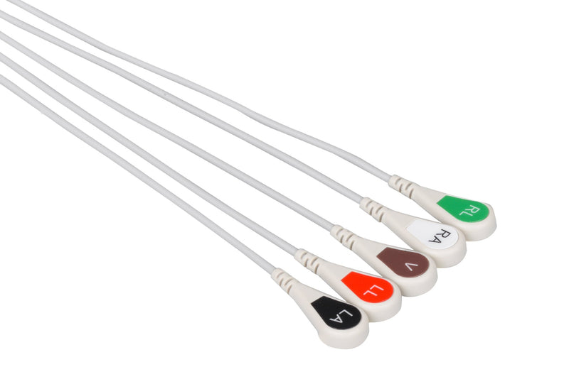 Philips MX40 Compatible Reusable ECG Lead Wire - 5 Leads Snap - Pluscare Medical LLC
