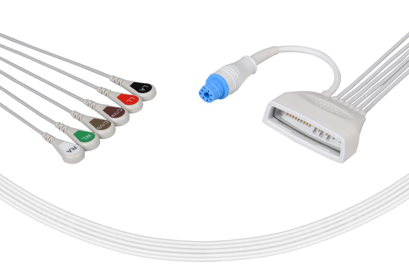 Philips MX40 with SpO2  Compatible Reusable ECG Lead Wires 6 Leads Snap