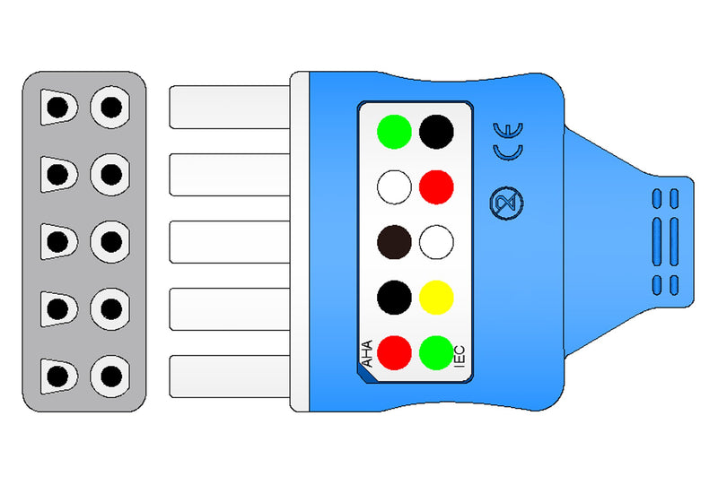 Spacelabs Compatible Disposable ECG Lead Wire - 5 Leads Grabber Box of 10 - Pluscare Medical LLC