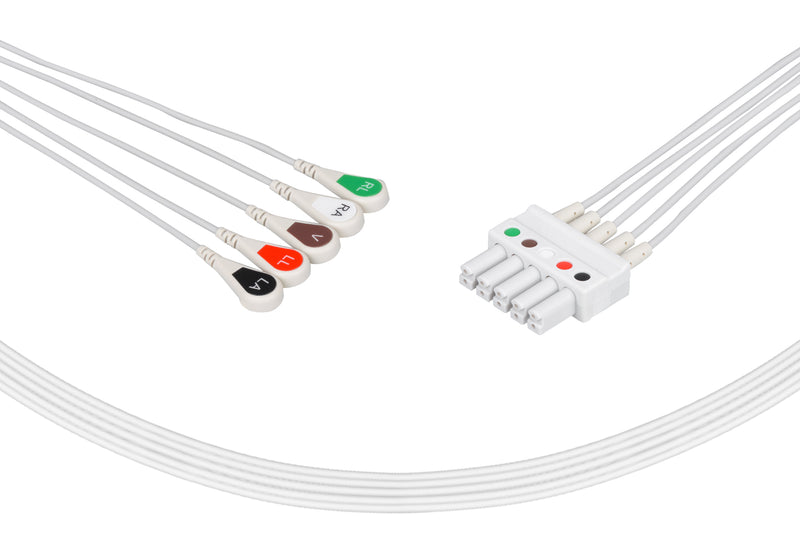 Siemens Compatible Reusable ECG Lead Wires 3FT - 5 Leads Snap - Pluscare Medical LLC
